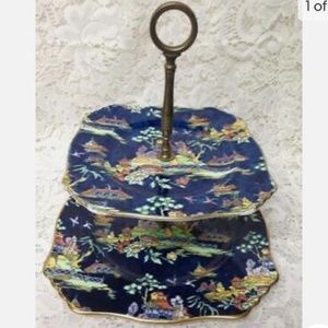 Vintage, Royal Winton, Blue Pekin, Variant Polychrome Willow,2-tier Tidbits Tray